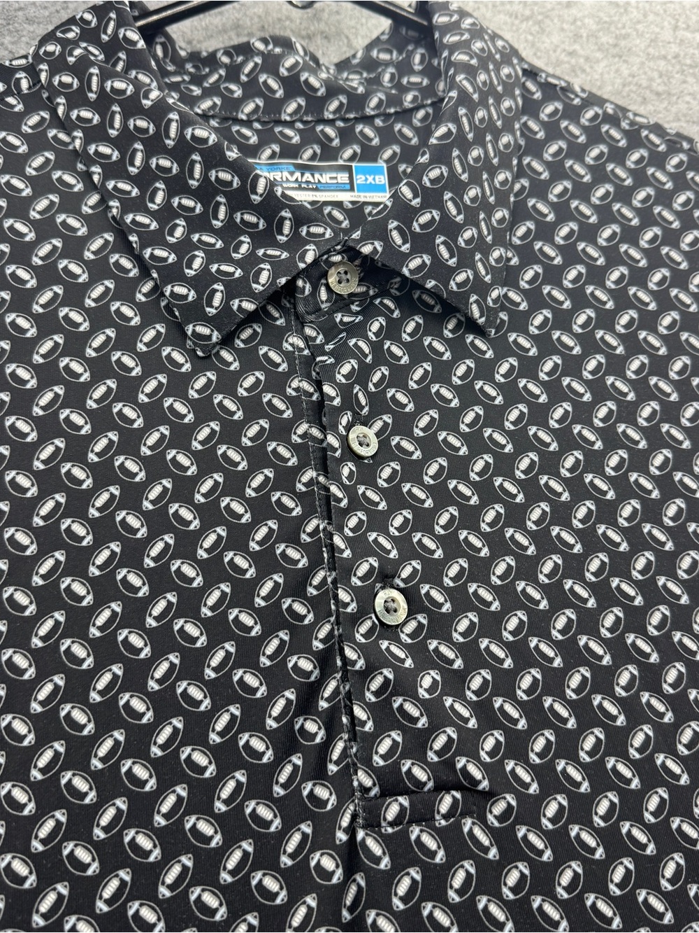 Roundtree and Yorke Performance Men's 2XB FOOTBALL Print Polo Shirt Stretch Golf - Picture 4 of 10